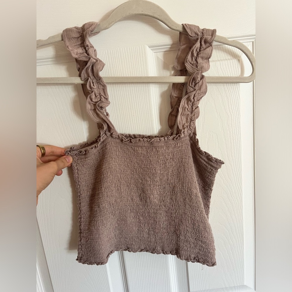 Smocked ruffle strap Aerie crop top